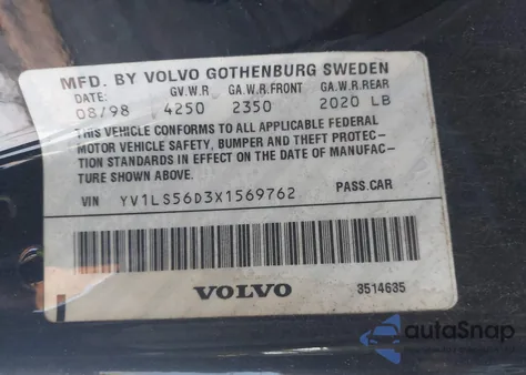 1999 Volvo S70 Glt из США, поврежденный, VIN YV1LS56D3X1569762